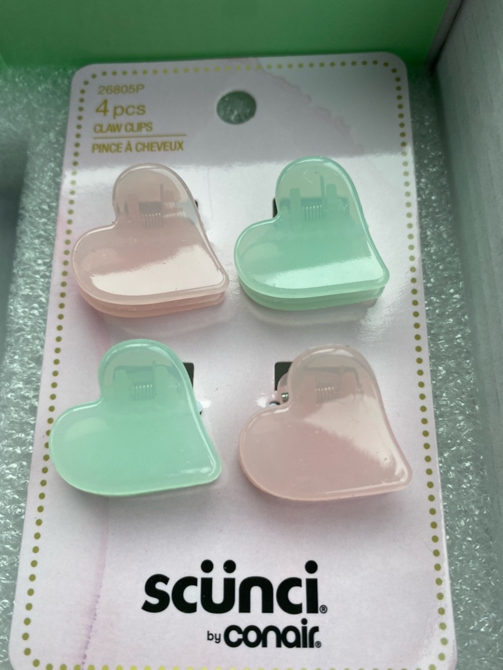 scünci by conair Heart Claw Clips - Pastel Pink & Mint (4 pcs)